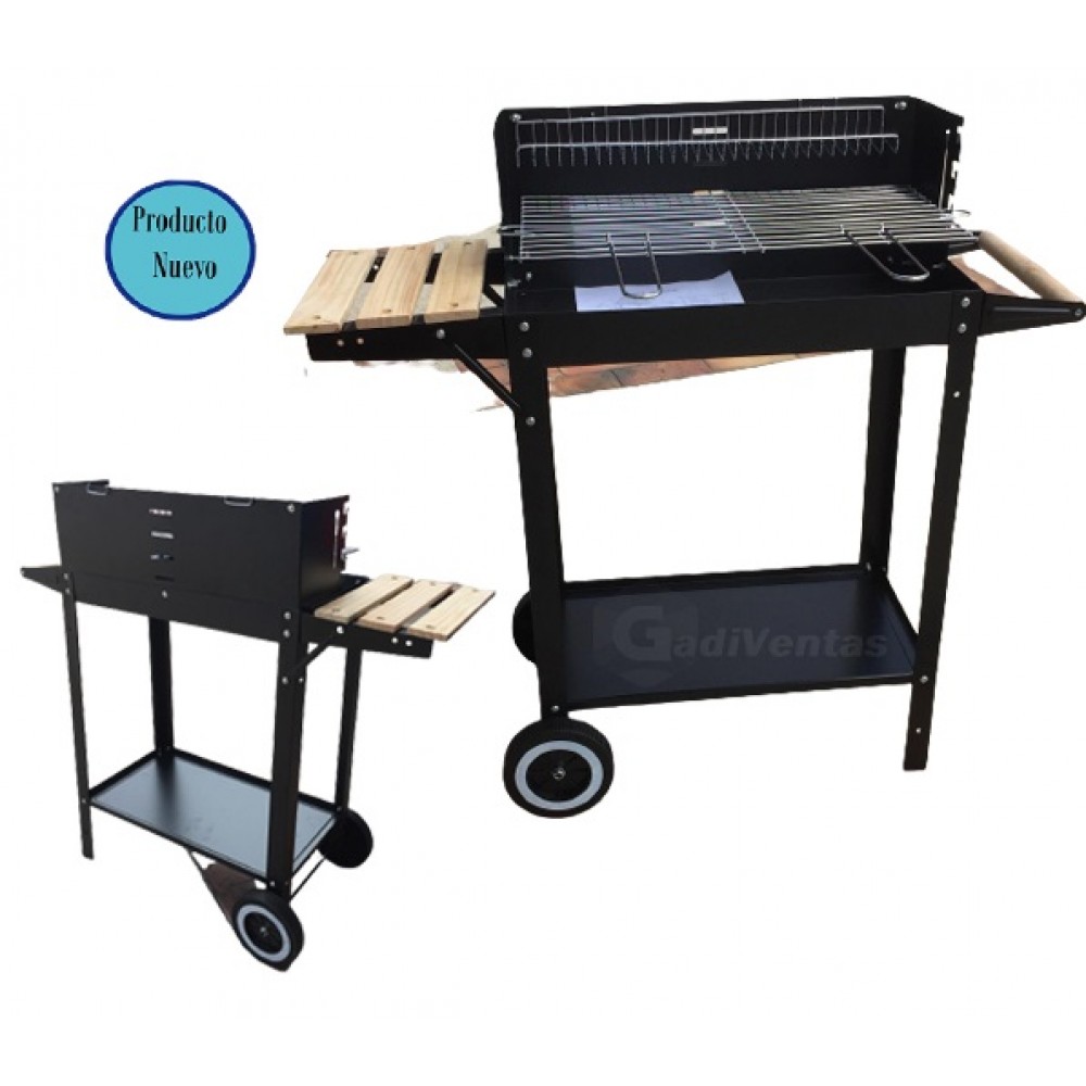 Parrilla A Carbón Acero Inoxidable Con Filos De Madera