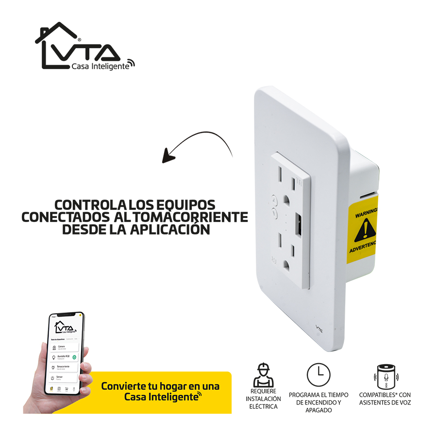 TOMACORRIENTE SMART WIFI VTA 2 TOMAS 1 USB