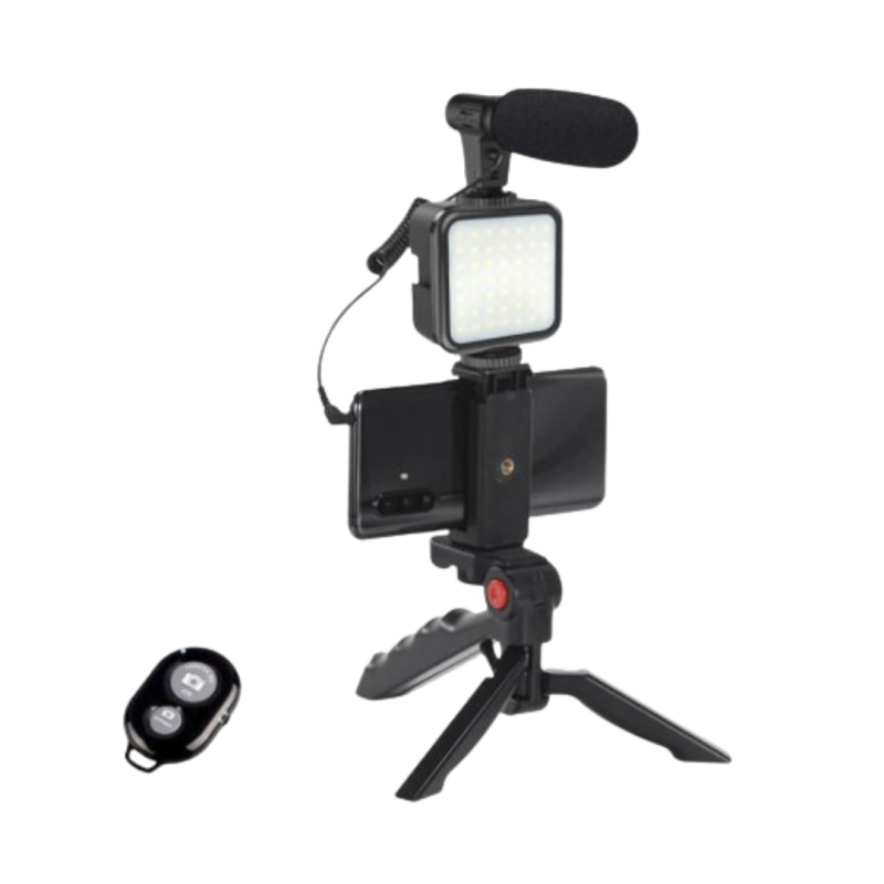 TRÍPODE PARA SELFIE CON LUZ Y MICRÓFONO